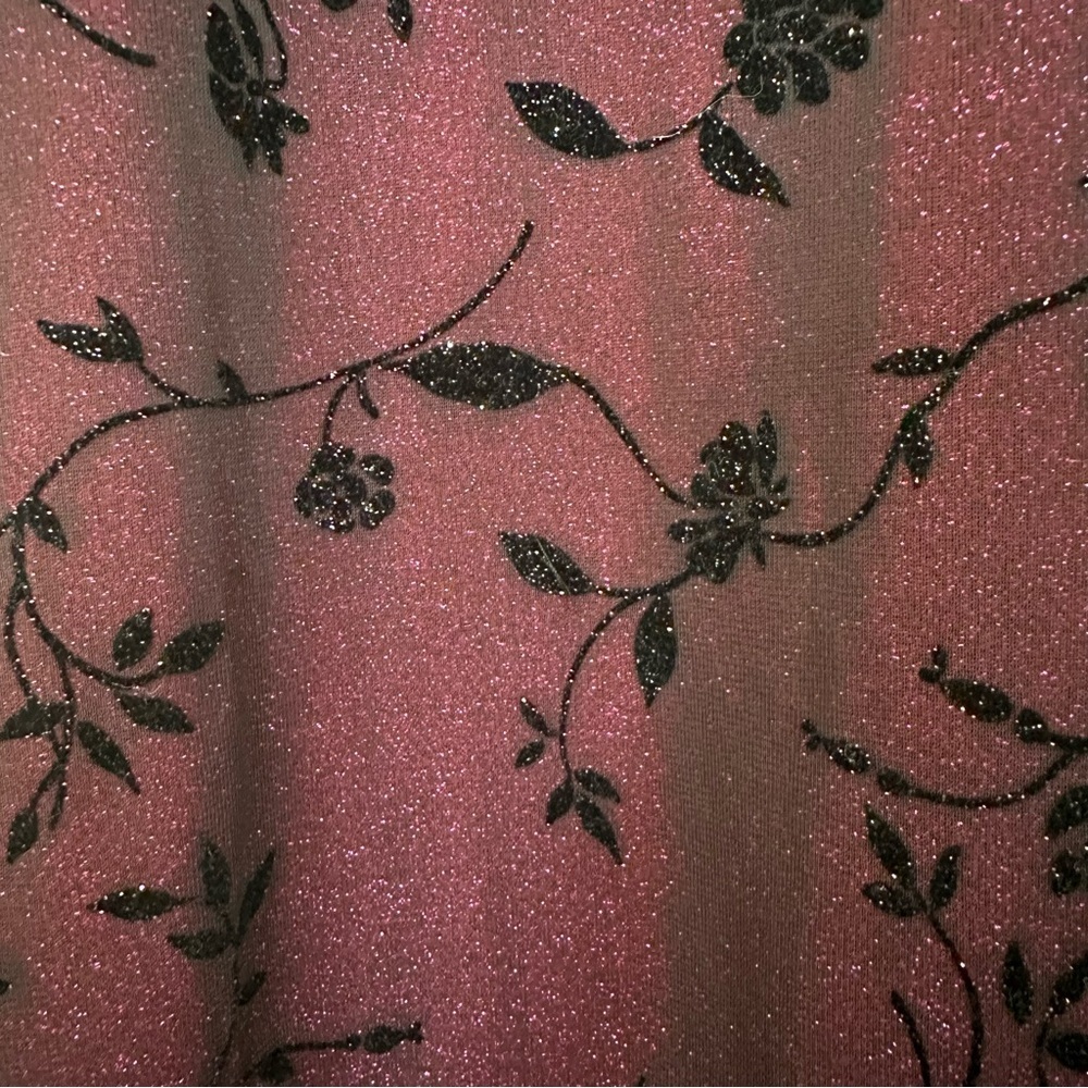 VTG 90s Y2K Size M Whimsigoth Dress Sparkle Pink Black Floral Chiffon Overlay - Picture 10 of 14